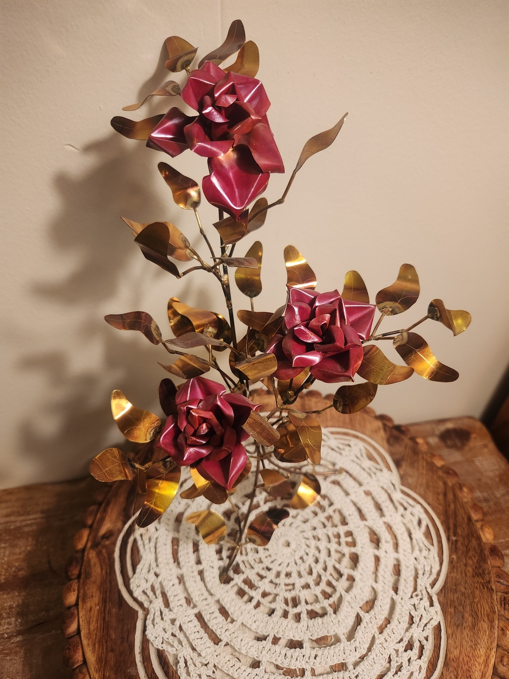 Rare Brutalist Metal / Brass Leaf And  Rose  Sculpture